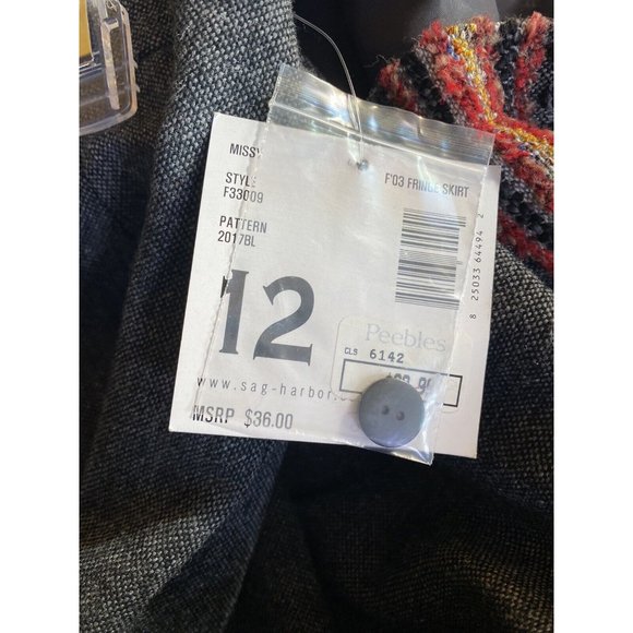 Sag Harbor Wool Long Skirt Sz 12 Grey Southwestern Midi Fringe Lined NEW - Picture 4 of 6